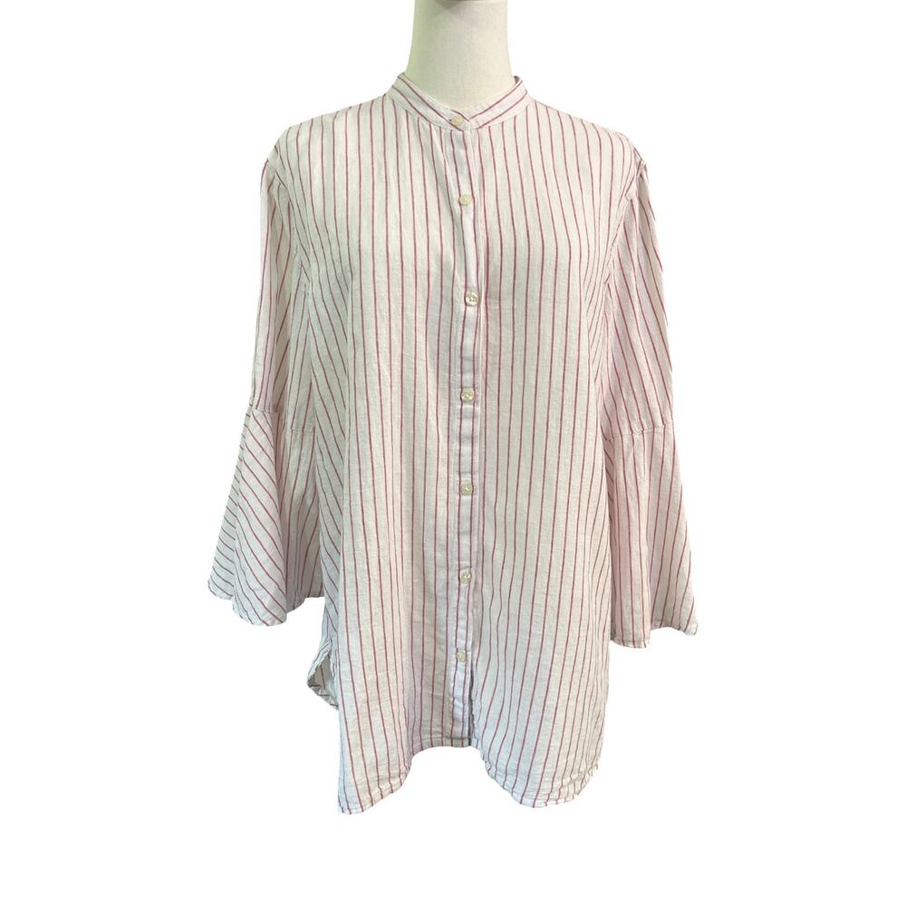 Chaps Striped Linen Blend Button Front Blouse Wom… - image 5